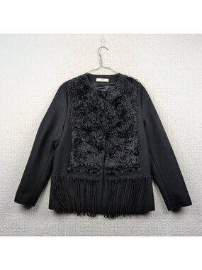 Y2K Prada Black Mohair Wool Jacket Leather Fringe Wom Sz 42 Goth Western Chic